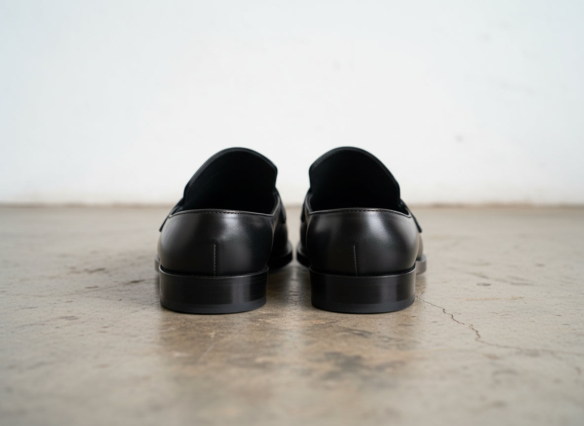 Handmade Mens Casual Slippers, Mens Black Leather Slippers shoes - back-view