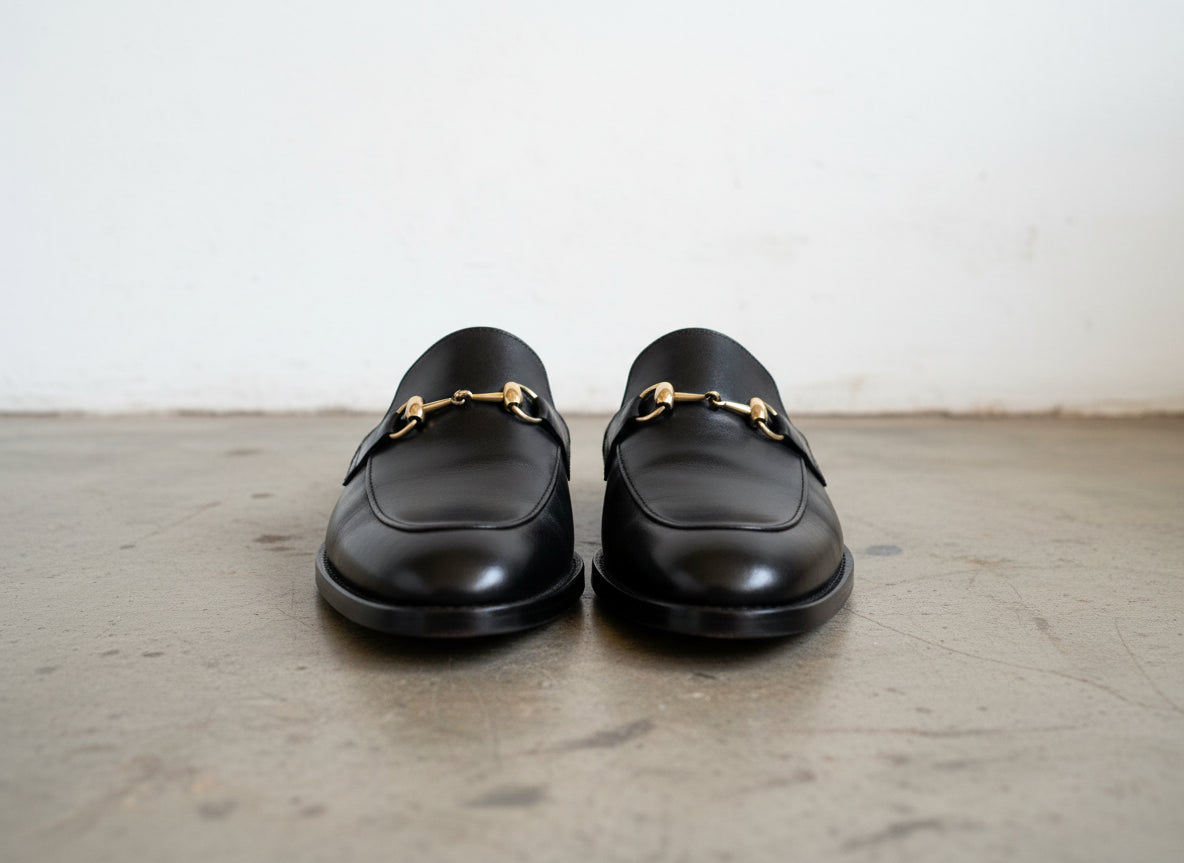 Handmade Mens Casual Slippers, Mens Black Leather Slippers shoes - front-view