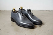 Handmade Mens Charcoal Gray Brogue Leather dress shoes Formal shoes for men - angle-view-showing-depth