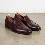 Handmade Mens Classic Brown Leather Loafer Moccasins Shoes, Men Dress Shoes - angle-view-showing-depth