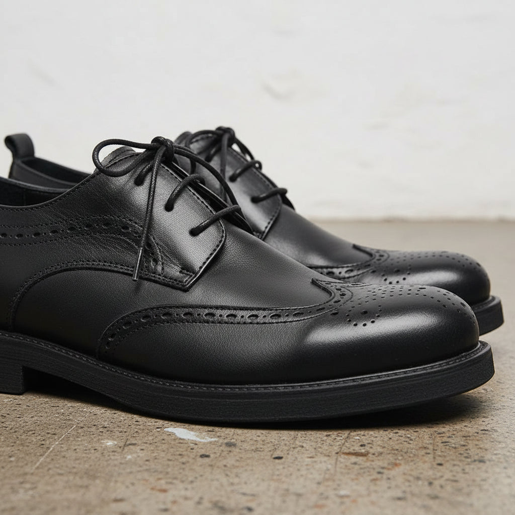 Handmade Men's Classic Leather Formal Shoes - detail-view-showing-texture