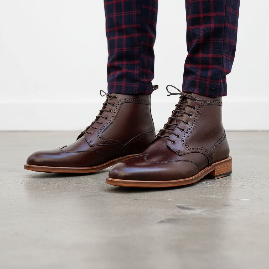 Handmade Mens Coffee Brown Wing Tip Brogue Ankle Boots, Mens Leather Boots US 7.5 / Coffee Brown / D - Standard Handmade Mens Coffee Brown Wing Tip Brogue Ankle Boots, Mens Leather Boots US 7.5 / Coffee Brown / D - Standard