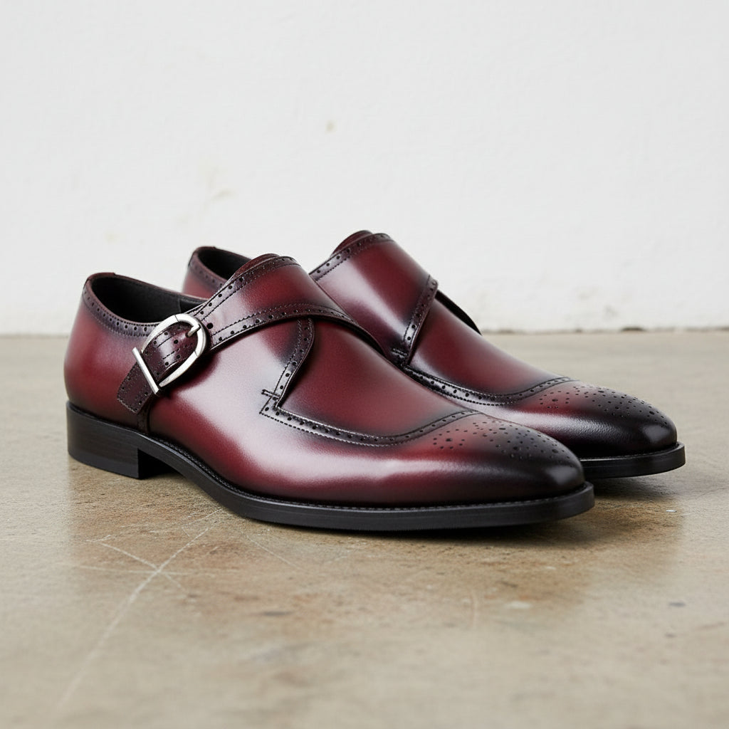 Handmade Men's Cow Genuine Leather Buckle Dress Shoes - 3-4-right-view