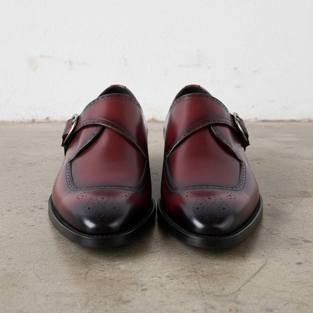 Handmade Men's Cow Genuine Leather Buckle Dress Shoes - front-view