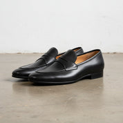 Handmade Men's Cow Genuine Leather Formal Penny Loafer Shoes - angle-view-showing-depth