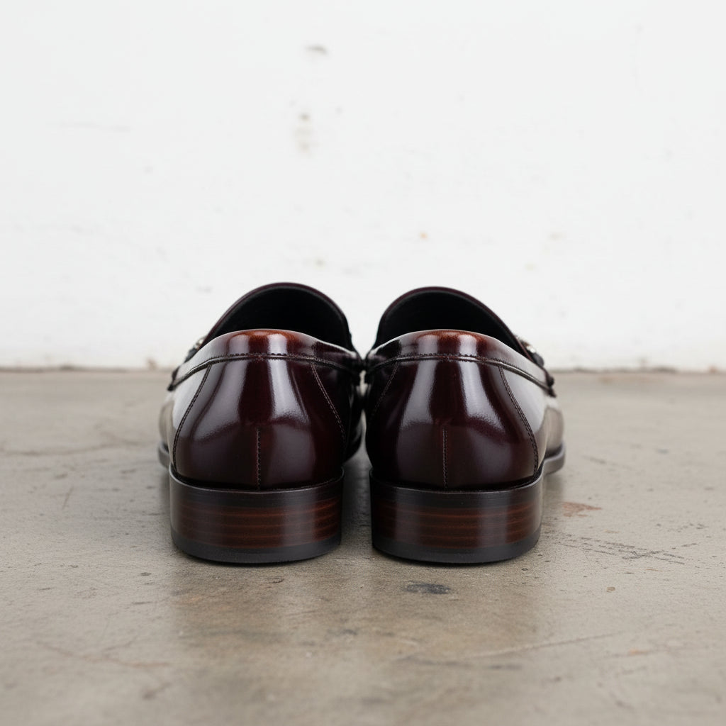 Handmade Men's Cow Leather Bit Loafers - back-view