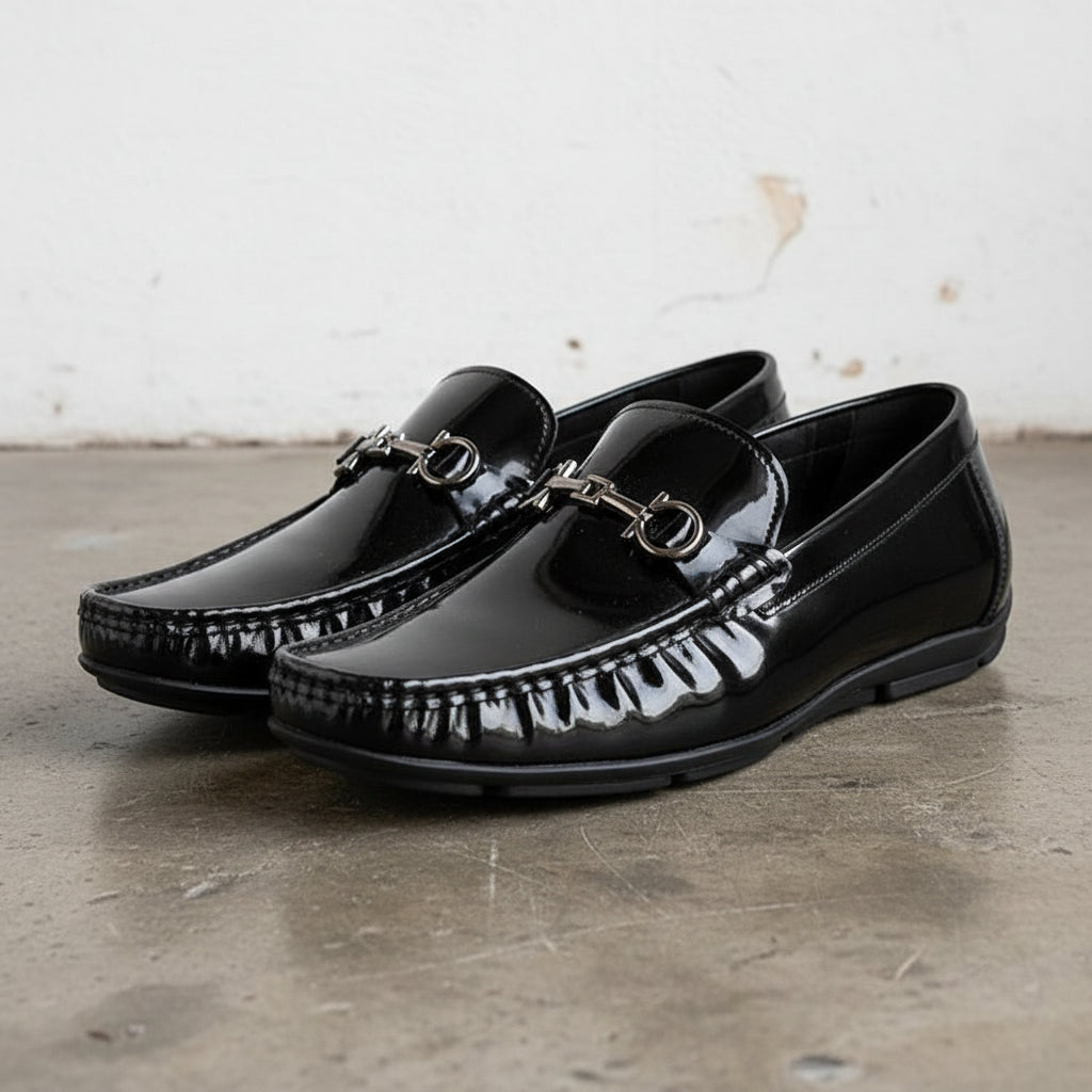 Handmade Men's Cow Leather Bit Loafers - front-view