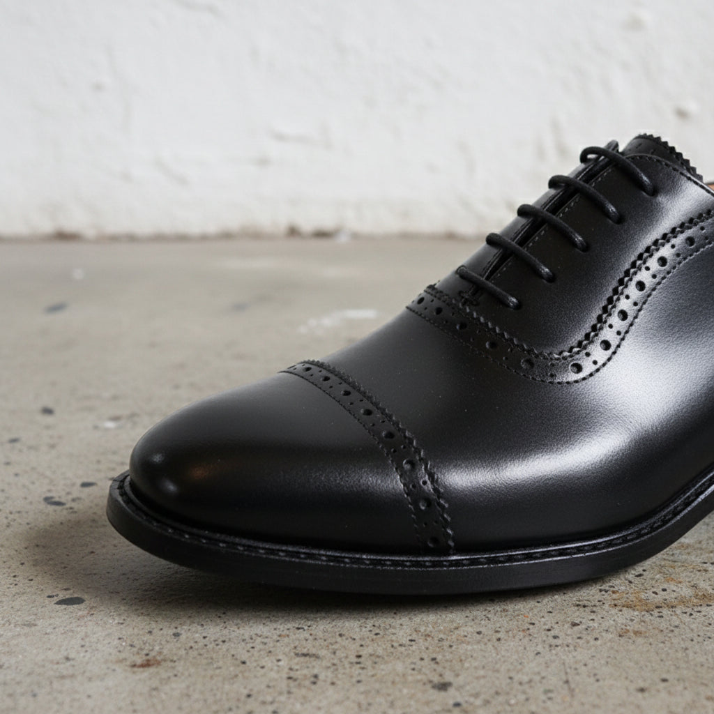 Handmade Men's Cow Leather Brogue Shoes - detail-view-showing-texture