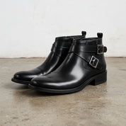 Handmade Men's Cow Leather Buckle Ankle Boots - angle-view-showing-depth