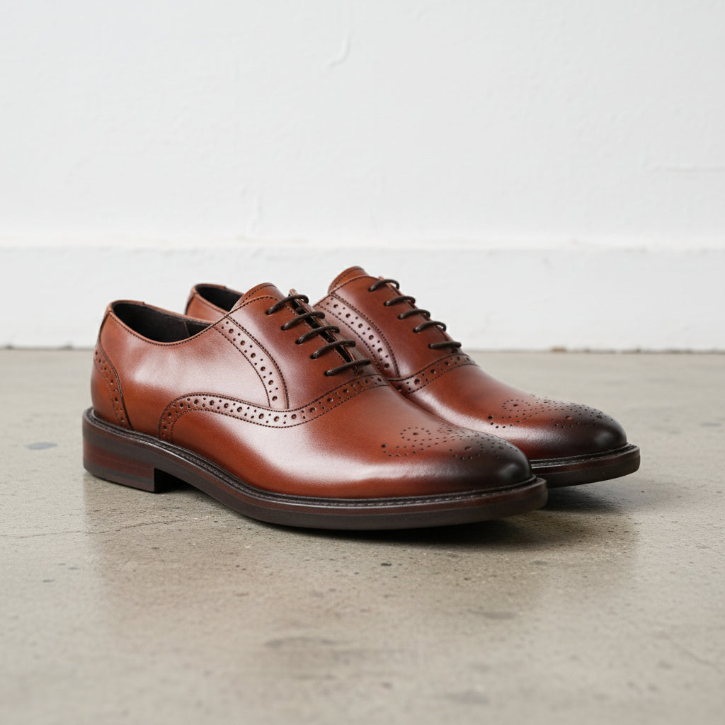 Handmade Men's Cow Leather Cap-Toe Brogue Shoes - 3-4-right-view