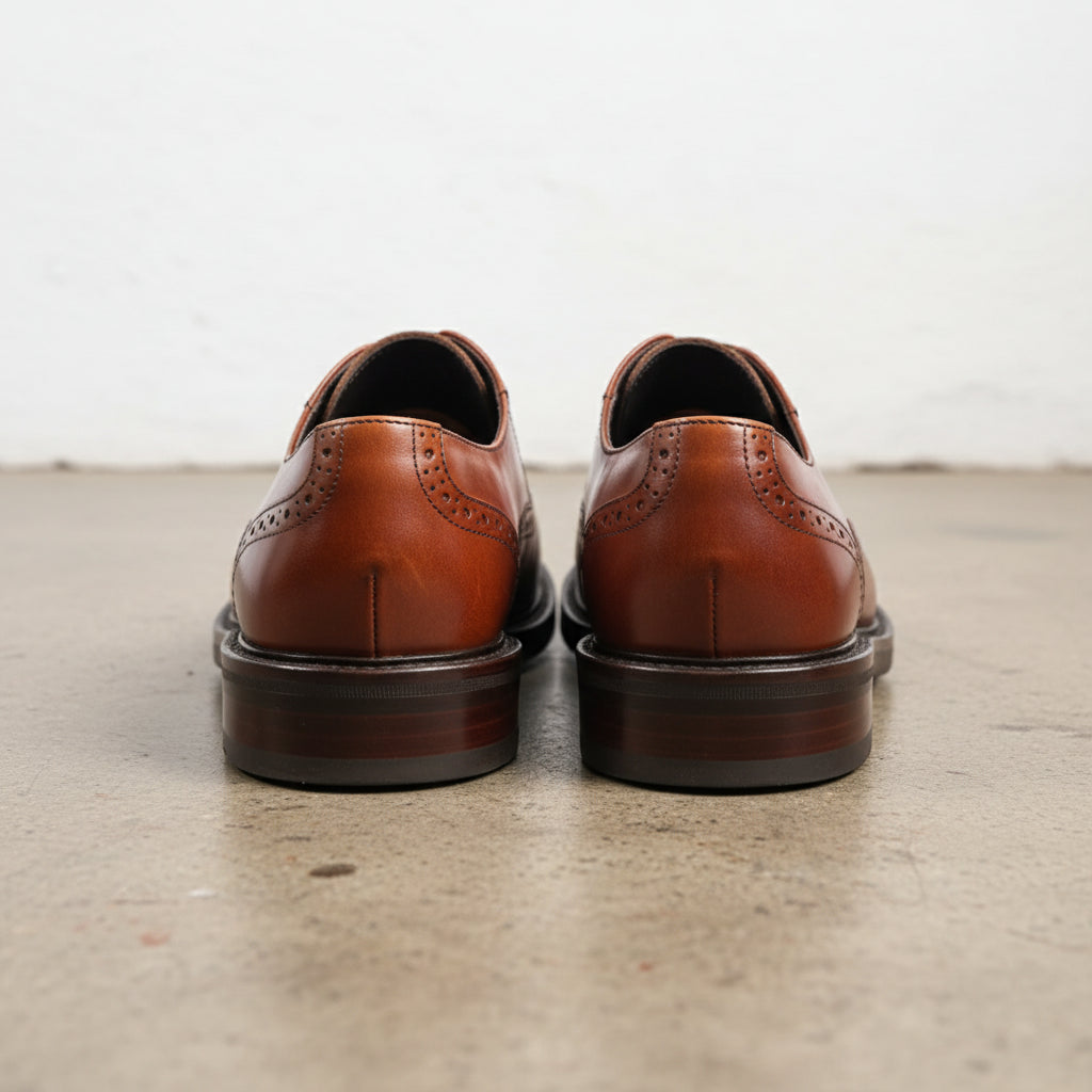 Handmade Men's Cow Leather Cap-Toe Brogue Shoes - back-view