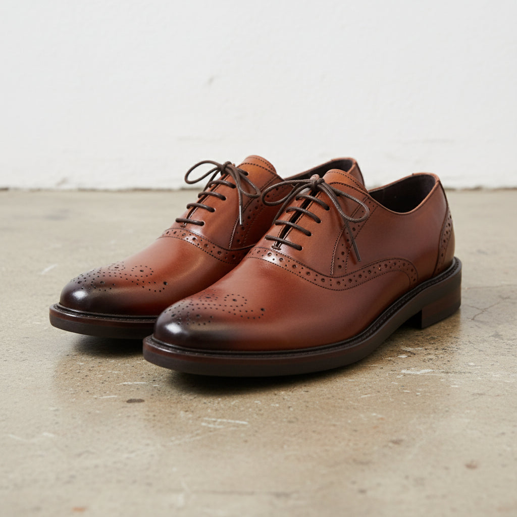Handmade Men's Cow Leather Cap-Toe Brogue Shoes - front-view