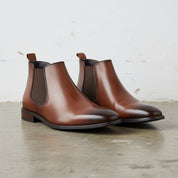 Handmade Men's Cow Leather Chelsea Boots - angle-view-showing-depth