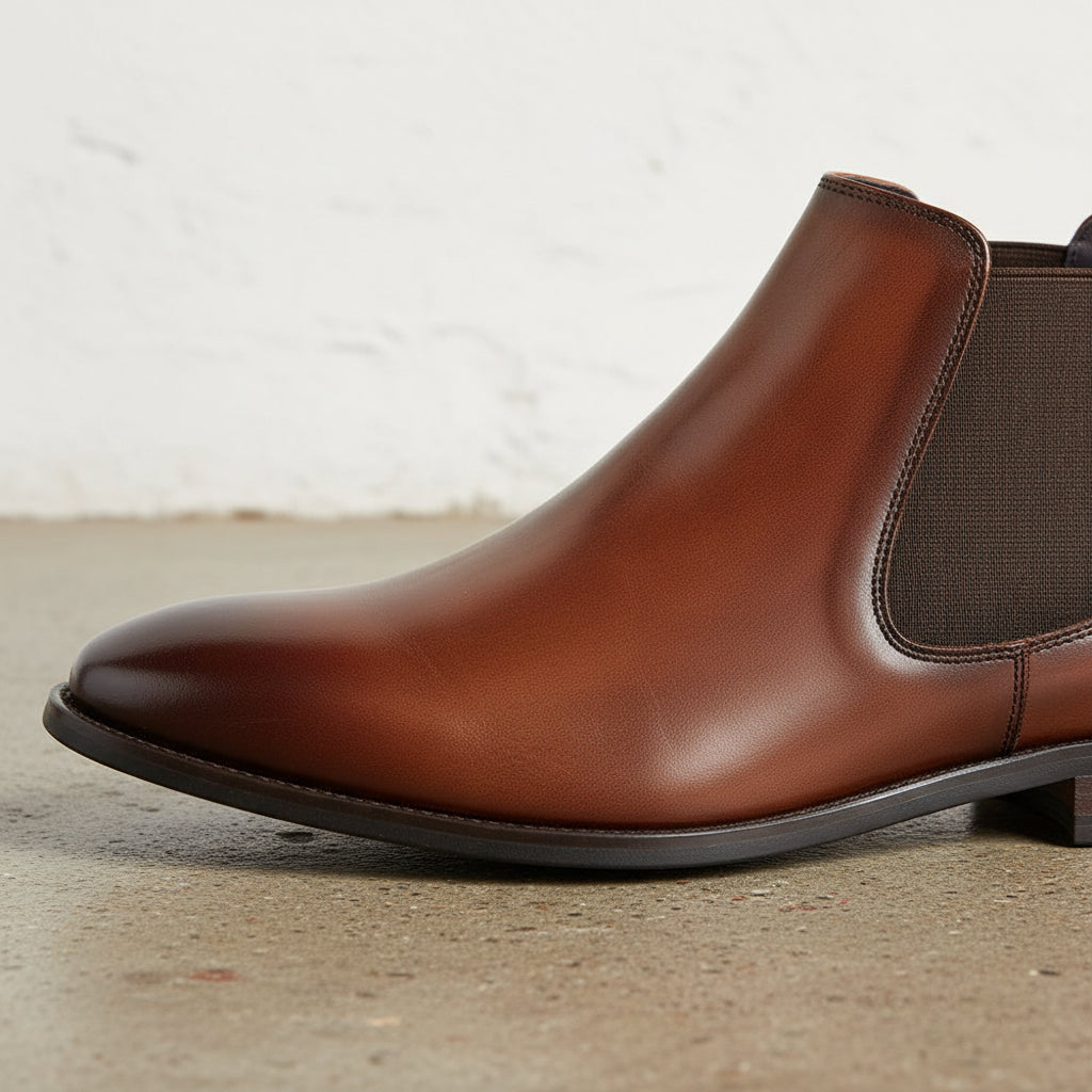 Handmade Men's Cow Leather Chelsea Boots - detail-view-showing-texture