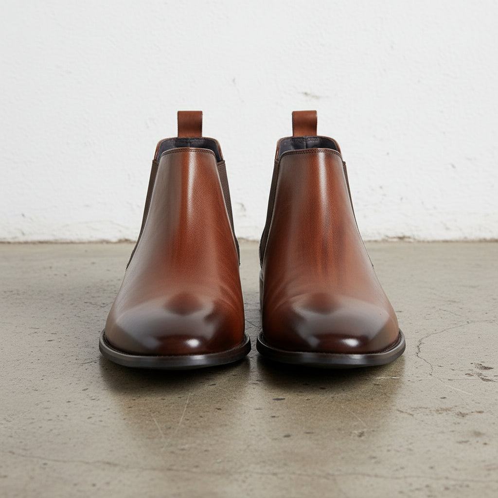 Handmade Men's Cow Leather Chelsea Boots - front-view