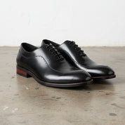 Handmade Men's Cow Leather Classic Brogues Dress Shoes - angle-view-showing-depth