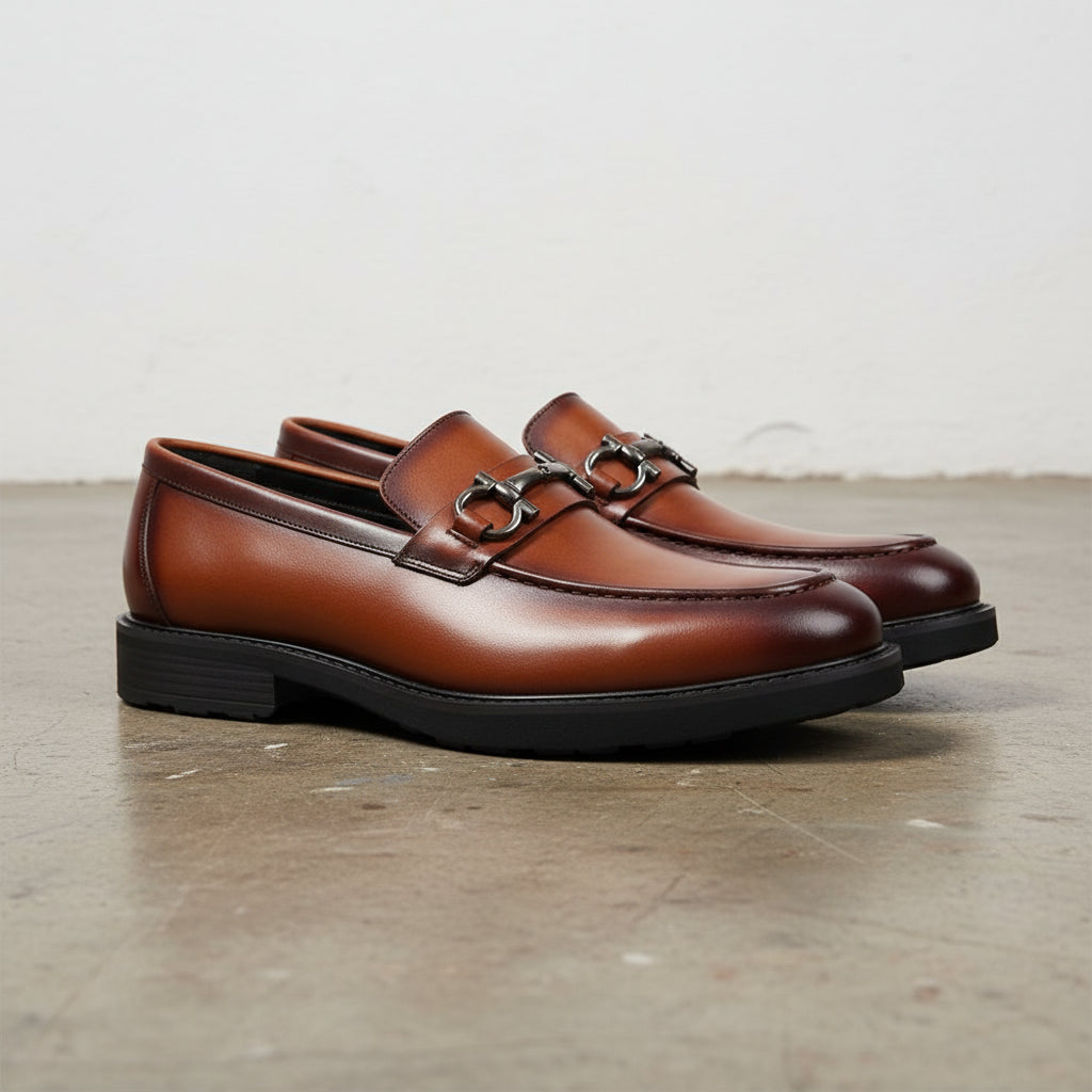 Handmade Men's Cow Leather Classic Loafers - 3-4-right-view