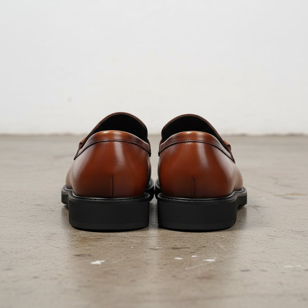 Handmade Men's Cow Leather Classic Loafers - back-view