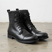 Handmade Men's Cow Leather Combat Boots - angle-view-showing-depth