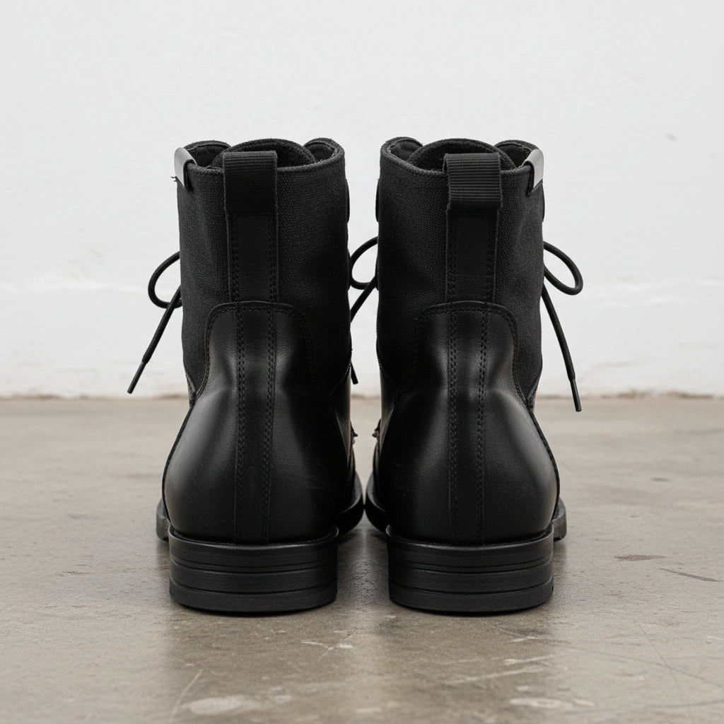 Handmade Men's Cow Leather Combat Boots - back-view