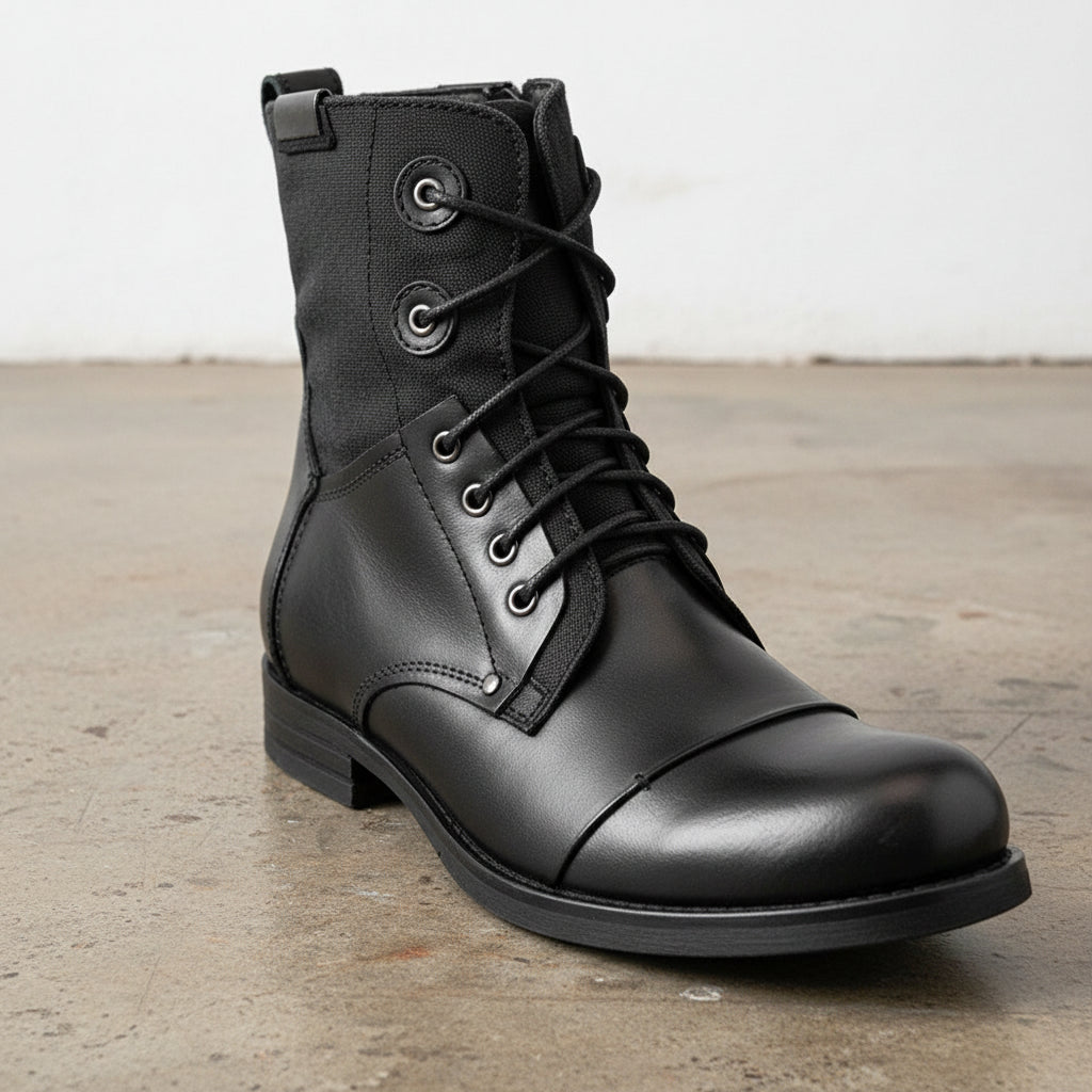 Handmade Men's Cow Leather Combat Boots - detail-view-showing-texture