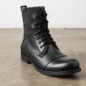 Handmade Men's Cow Leather Combat Boots - detail-view-showing-texture