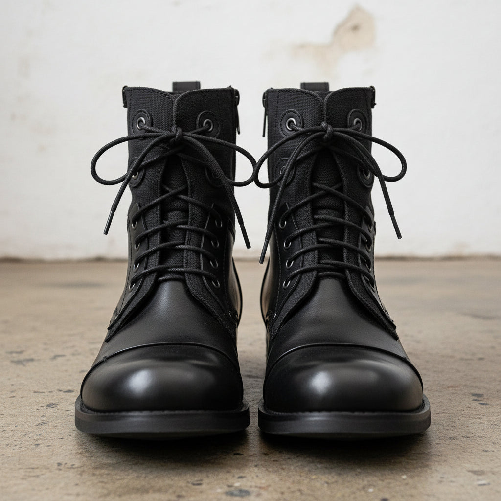 Handmade Men's Cow Leather Combat Boots - front-view