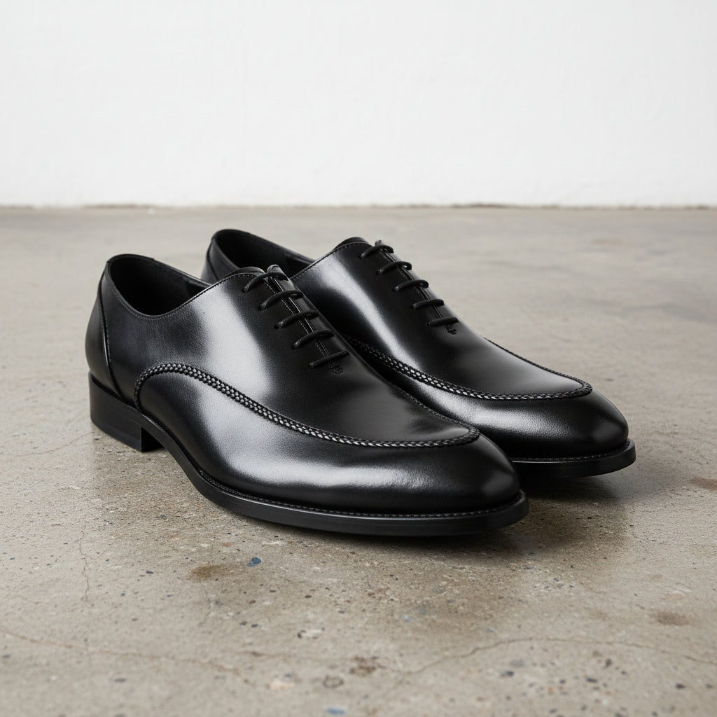 Handmade Men's Cow Leather Dress Oxfords Shoes - angle-view-showing-depth