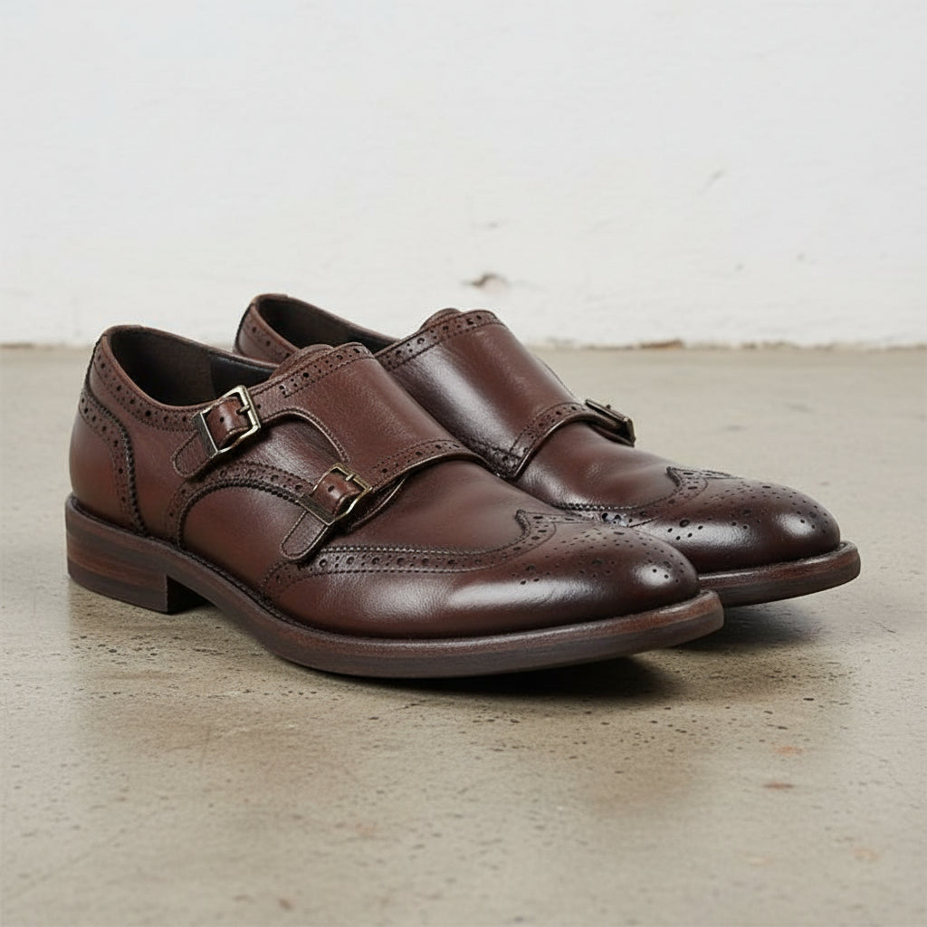 Handmade Men's Cow Leather Formal Monk Shoes - 3-4-right-view