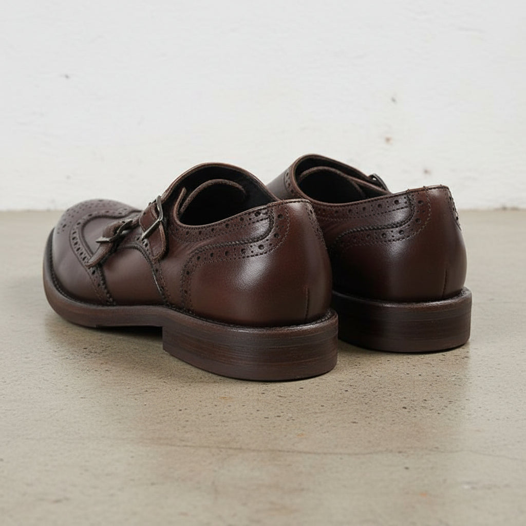 Handmade Men's Cow Leather Formal Monk Shoes - back-view