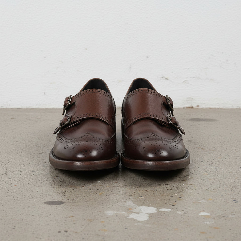 Handmade Men's Cow Leather Formal Monk Shoes - front-view