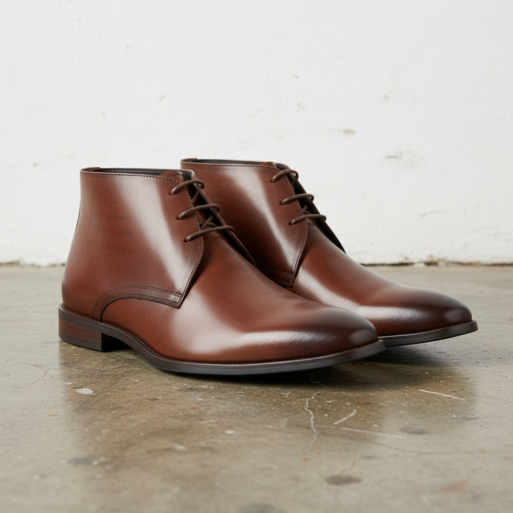 Handmade Men's Cow Leather High Ankle Laceup Boots - angle-view-showing-depth