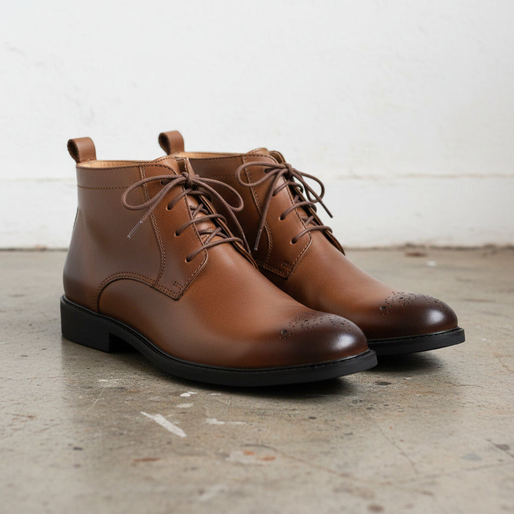 Handmade Men's Cow Leather Lace-Up Ankle Boots - 3-4-right-view