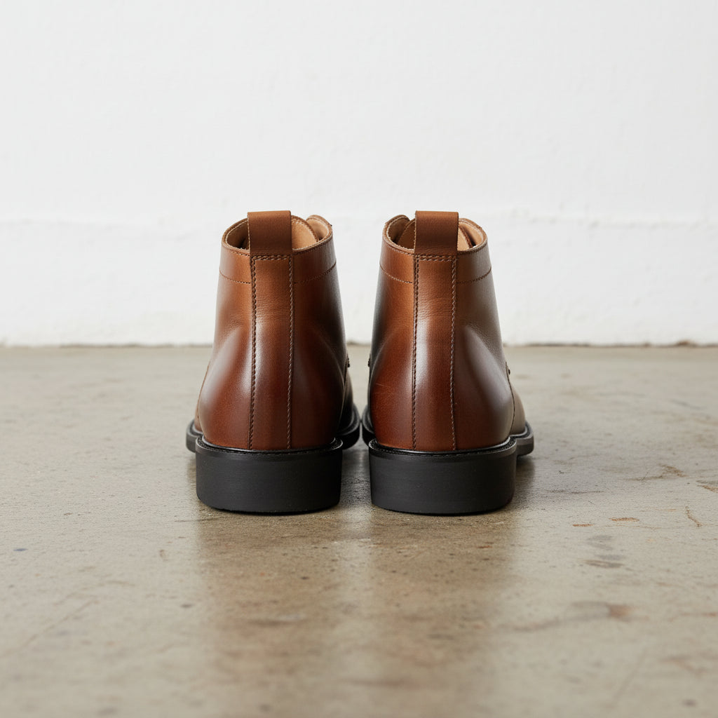 Handmade Men's Cow Leather Lace-Up Ankle Boots - back-view