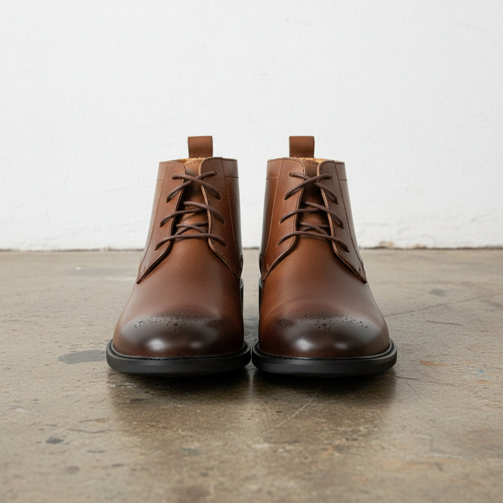 Handmade Men's Cow Leather Lace-Up Ankle Boots - front-view