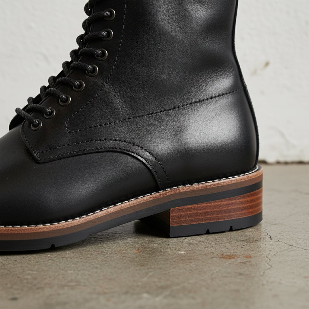 Handmade Men's Cow Leather Lace-Up Boots - detail-view-showing-texture