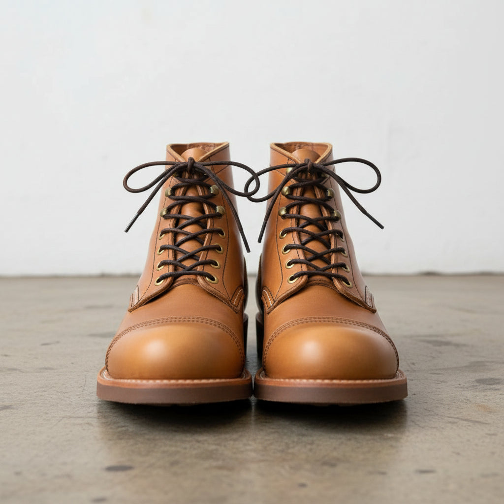 Handmade Men's Cow Leather Laceup Ankle Boots - front-view