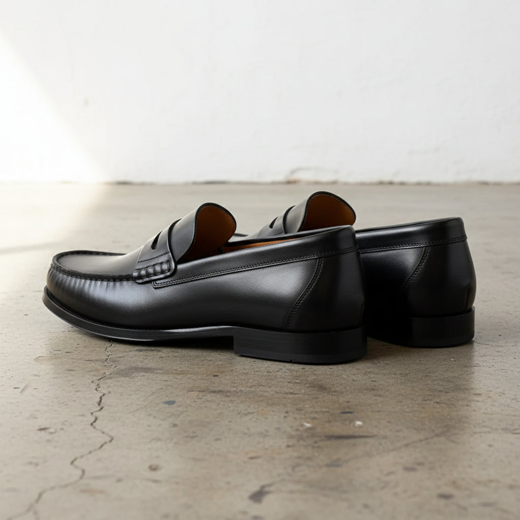 Handmade Men's Cow Leather Loafer Shoe - angle-view-showing-depth