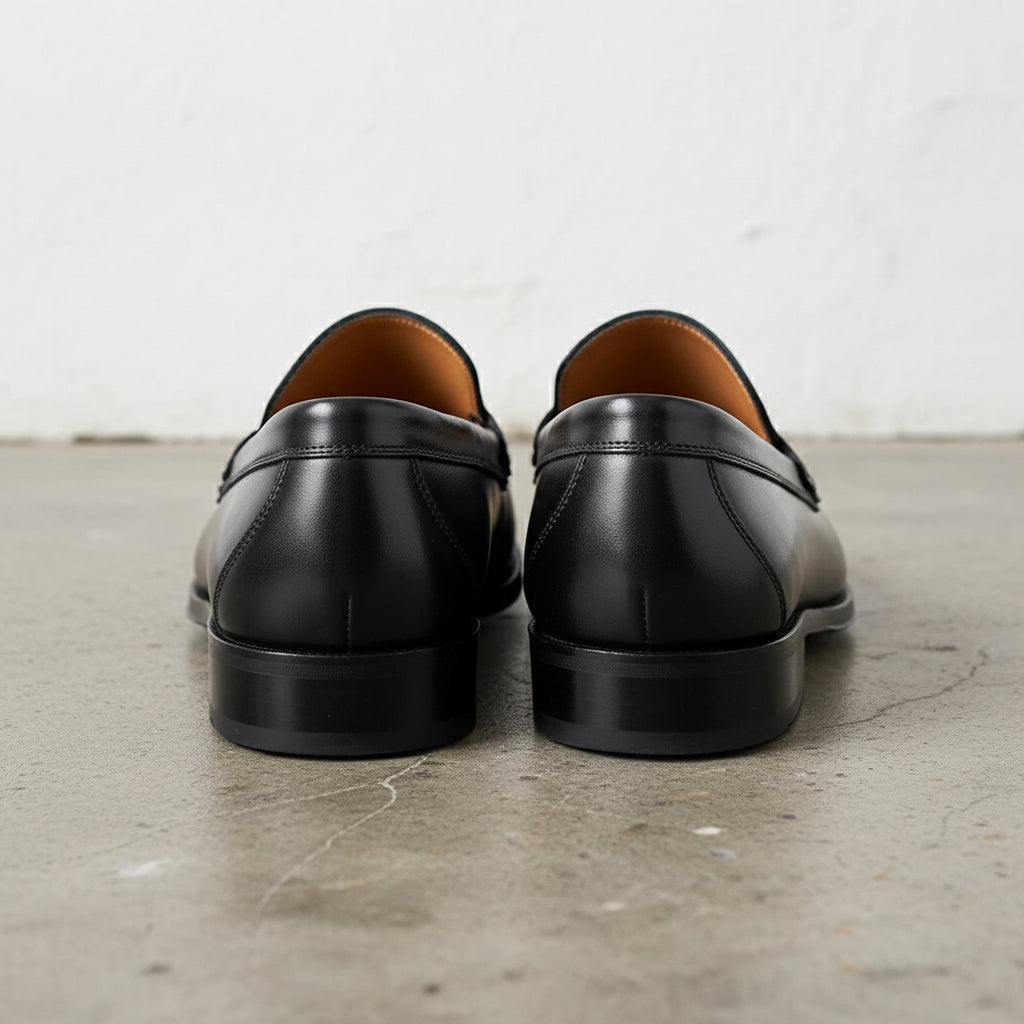 Handmade Men's Cow Leather Loafer Shoe - back-view