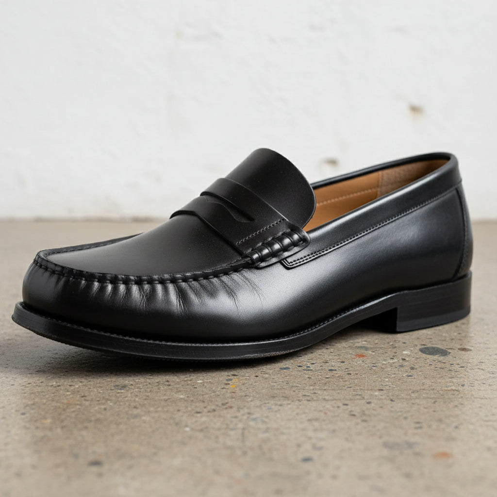 Handmade Men's Cow Leather Loafer Shoe - detail-view-showing-texture