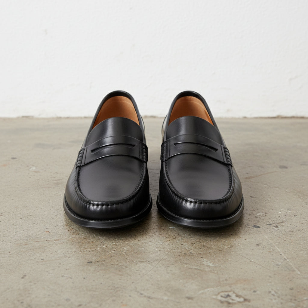 Handmade Men's Cow Leather Loafer Shoe - front-view