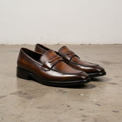 Handmade Men's Cow Leather Loafer Shoes - angle-view-showing-depth