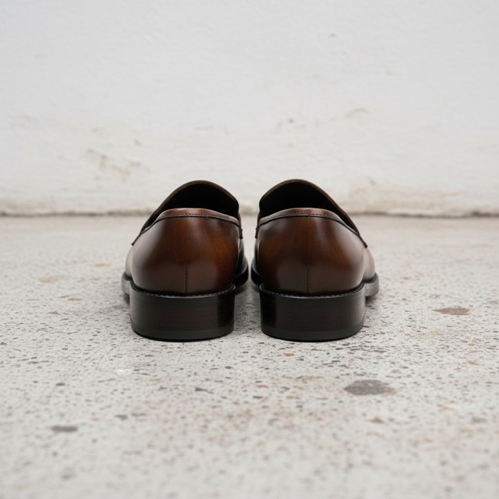 Handmade Men's Cow Leather Loafer Shoes - back-view