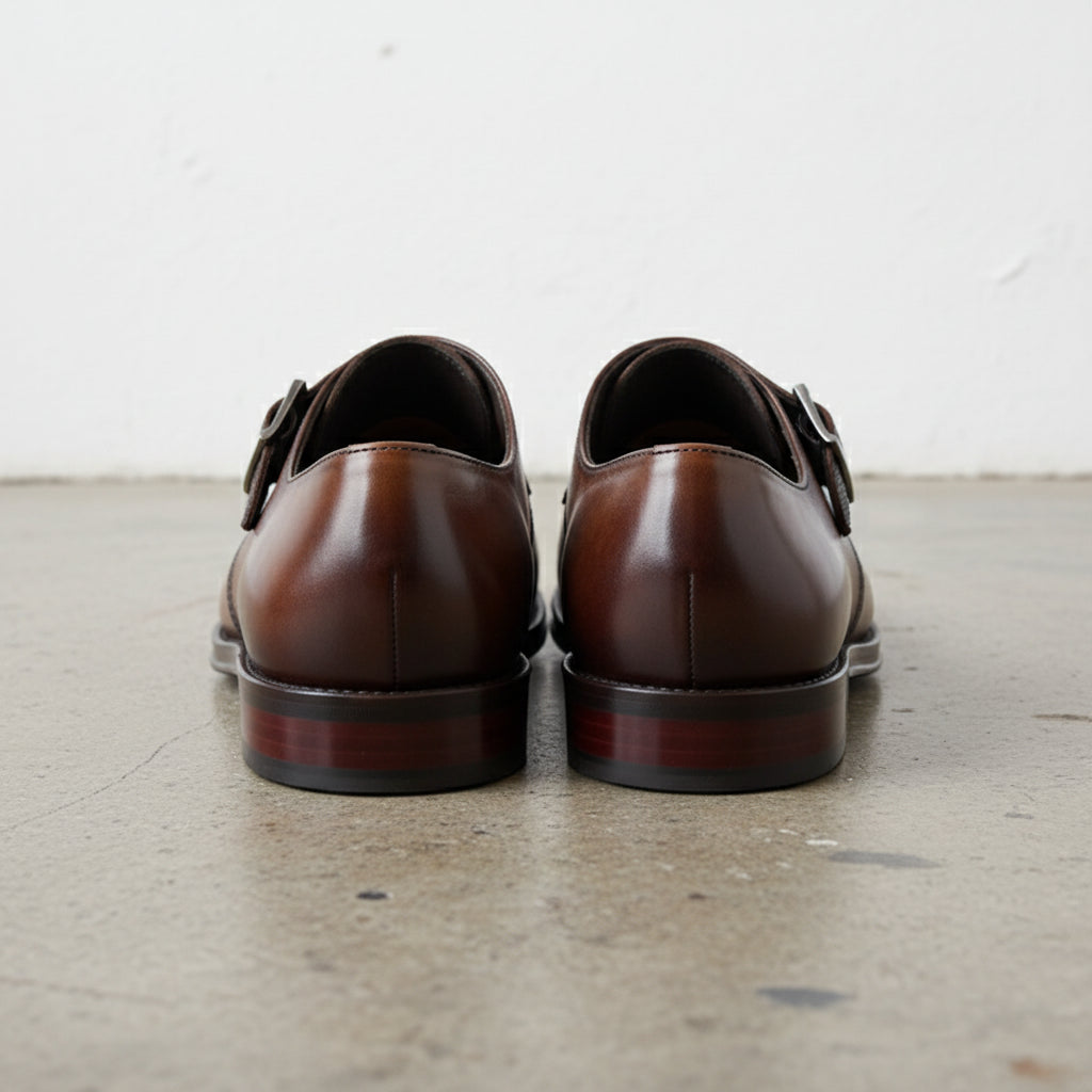 Handmade Men's Cow Leather Monk-Strap Dress Shoes - back-view