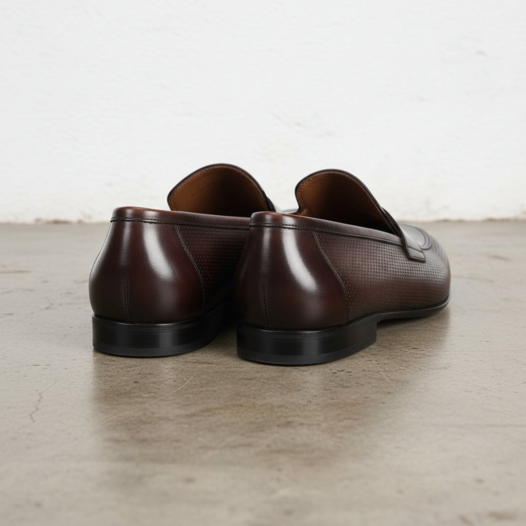 Handmade Men's Cow Leather Penny Loafer Shoes - back-view
