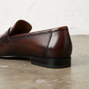 Handmade Men's Cow Leather Penny Loafer Shoes - detail-view-showing-texture