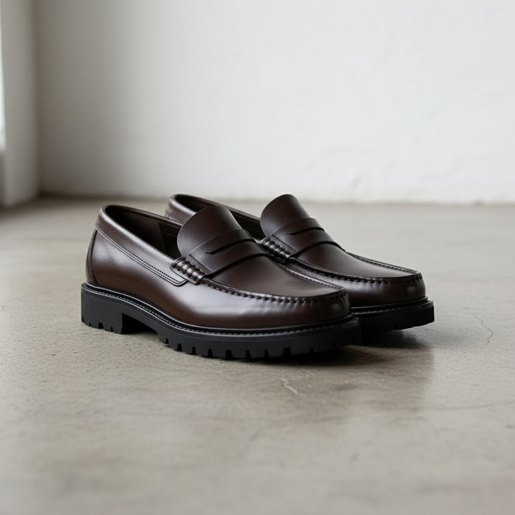 Handmade Men's Cow Leather Penny Loafers - 3-4-right-view