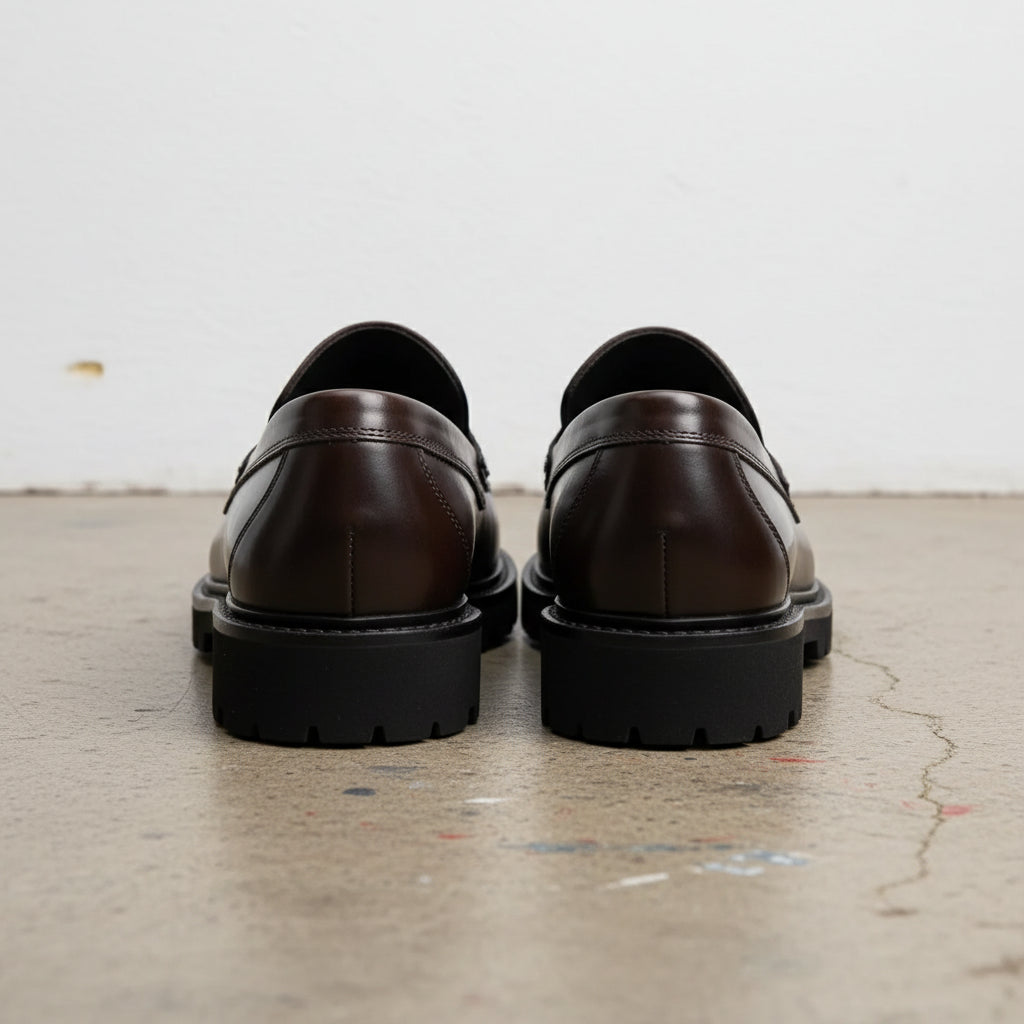 Handmade Men's Cow Leather Penny Loafers - back-view