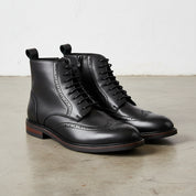 Handmade Men's Cow Leather Prestige Wingtip Boots - 3-4-right-view