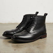 Handmade Men's Cow Leather Prestige Wingtip Boots - angle-view-showing-depth